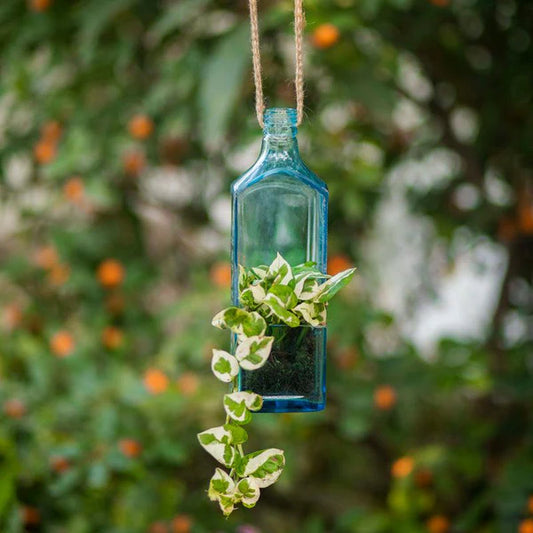 Sky Blue Upcycled Glass Planter | Indoor Plant Holder